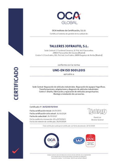 Renewal of ISO 9001:2015 certification
